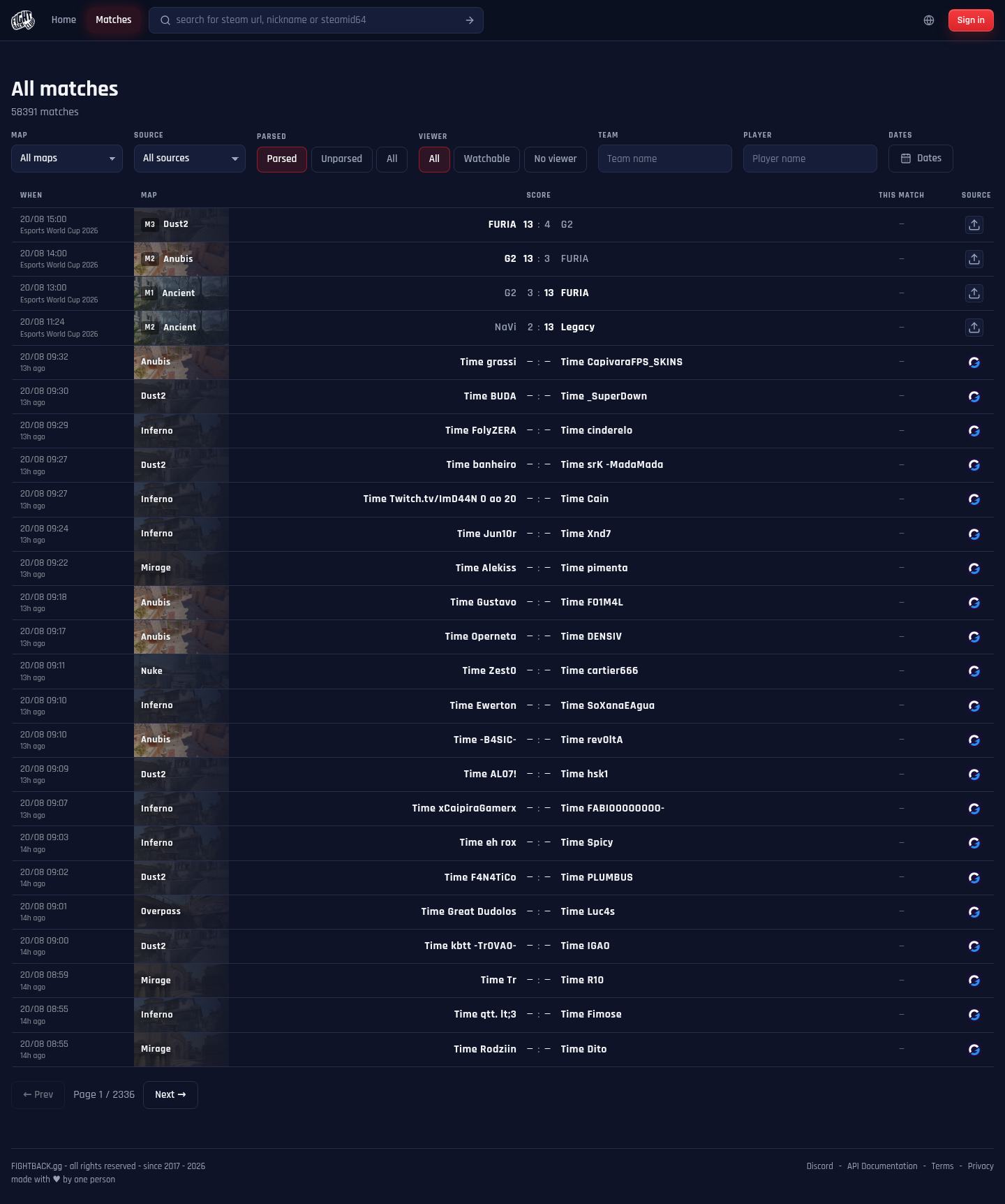 FIGHTBACK.gg: Recent matches as a living activity feed