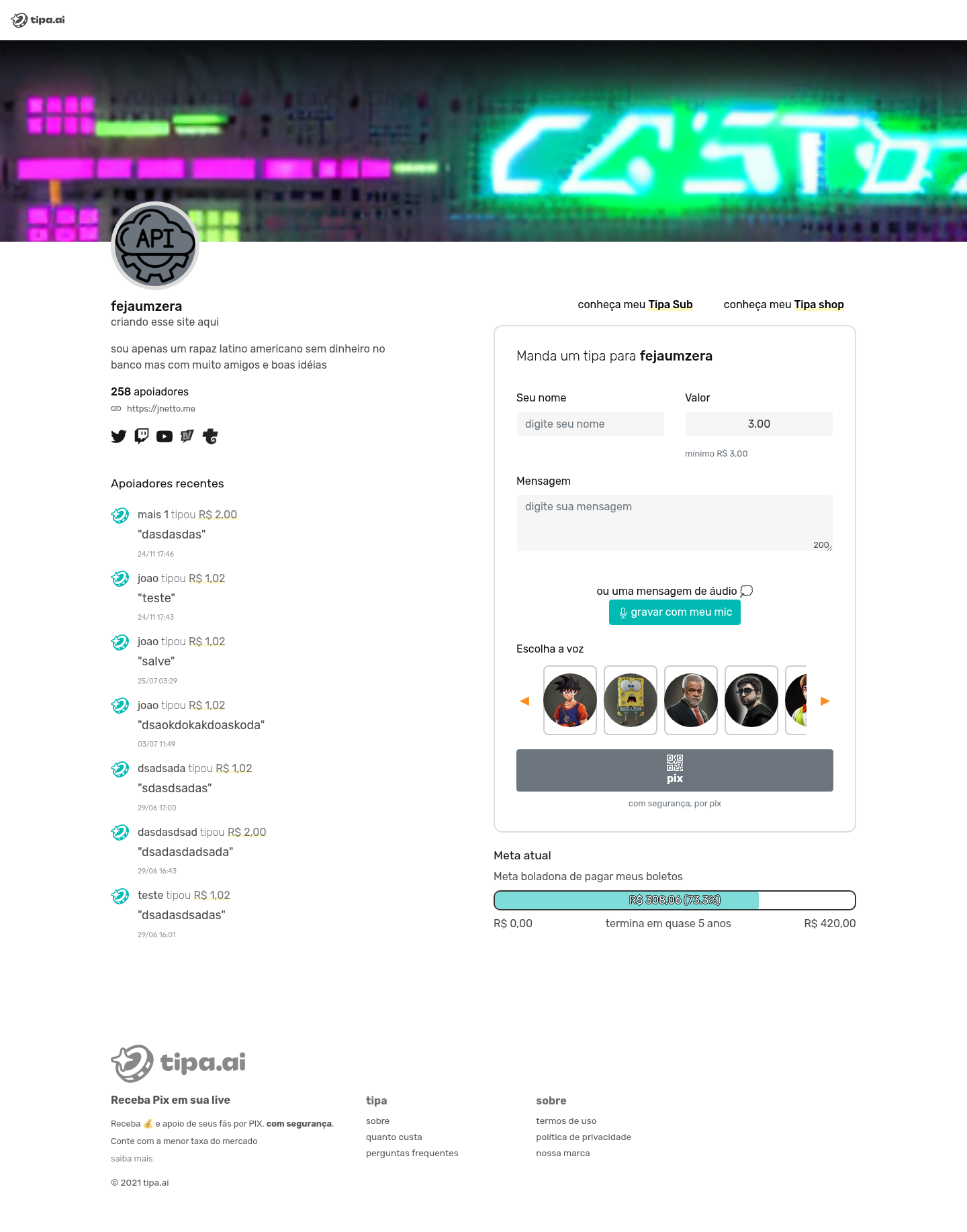 TIPA.ai: The public creator page: tipa.ai/jnettome
